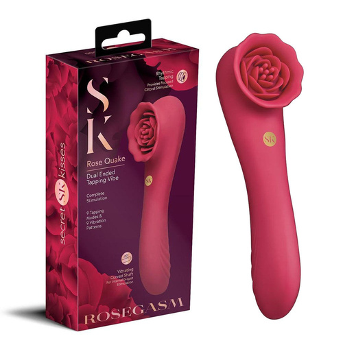 Secret Kisses ROSEGASM ROSE QUAKE Red 18.8 cm USB Rechargeable Dual Ended Tapping Vibrator
