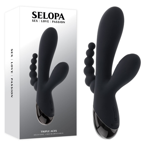 Selopa TRIPLE ACES Black 19.7 cm USB Rechargeable Triple Stimulator Vibrator