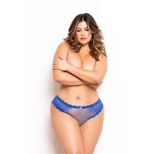 Dot And Micro Mesh Open Crotch Panty/Lace Trim X/2X