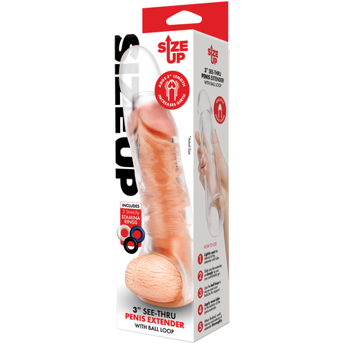 Size Up 3 in. Clear View Penis Extender With Ball Loop - Extra Girthy