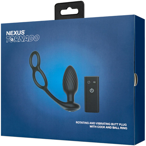 Tornado Cock And Ball Ring Rotating And Vibrating Butt Plug With Remote Control And Cock And Ball Ring