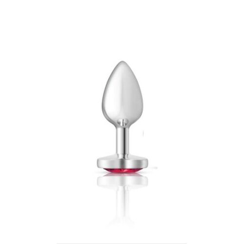 Metal  Butt Plug w Heart Pink Jewel Small