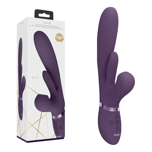 VIVE Ena - Purple Purple 25 cm USB Rechargeable Thrusting Vibrator with Air Wave Stimulator