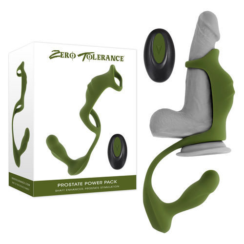 Zero Tolerance PROSTATE POWER PACK Green USB Rechargeable Vibrating Prostate Massager with Cock Ring Harness